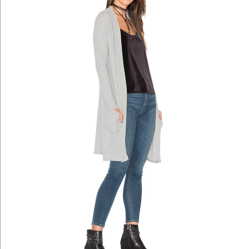 LA Made Guy Midi Cardigan in Heather Grey and White stripe